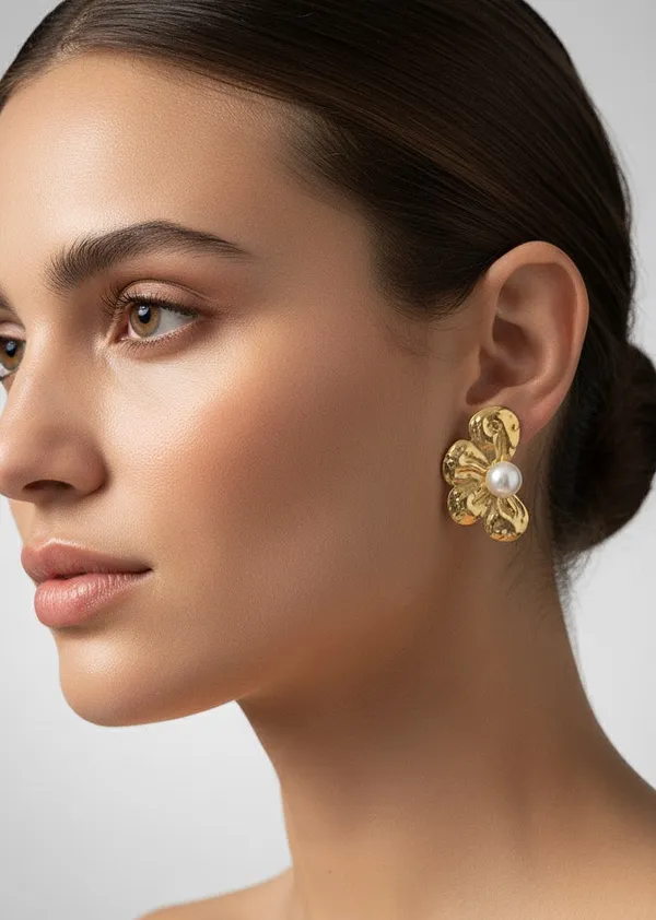Gold_Abstract_Bloom_Pearl_Studs_Earrings_For_Women